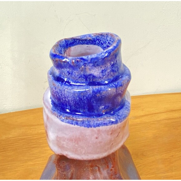 Vintage 5.5" Abstract Hand-Painted Redware Studio Art Pottery Pinched Vase - Picture 6 of 11